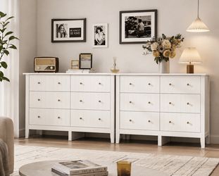 2PCS, 6 Drawer Double White Dresser for Bedroom, Modern Dresser Wood Storage Cabinet with Classic Ha