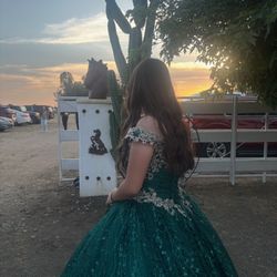 Quinceañera Dress - Emerald Green & Gold - Size small/medium