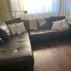 L-Shaped Couch, Dark Brown, Real Leather