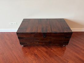 Crate & Barrel Wood Trunk Coffee Table with Hidden Bar Storage