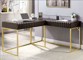 Brand New Walnut & Gold Office Corner Desk
