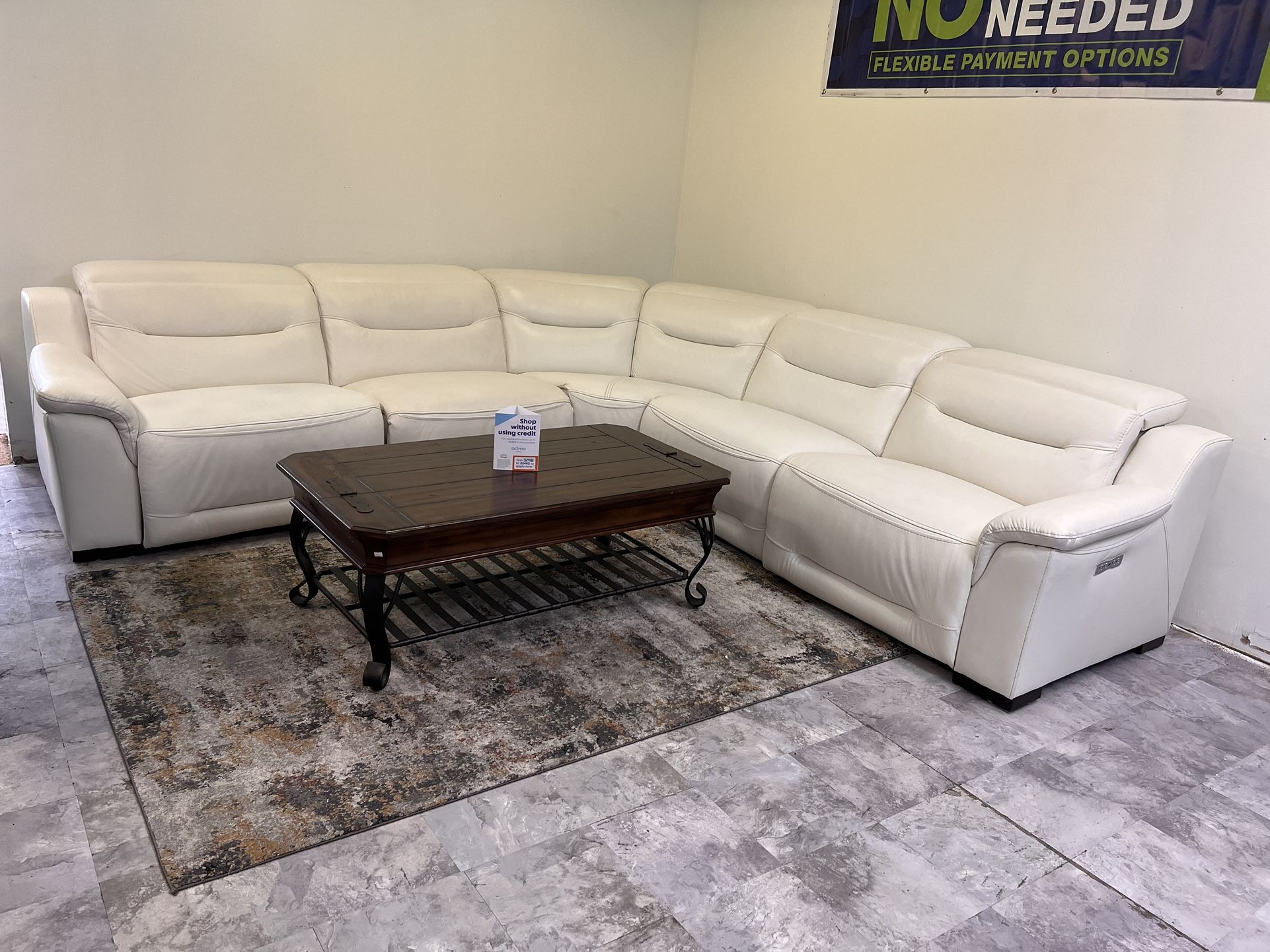 Galia White Leather Sectional  Sofa Power Recliner Floor Model 