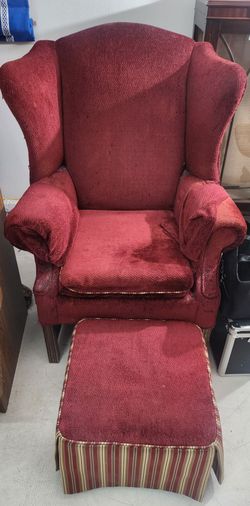 Red Wingback Armchair with Ottoman
