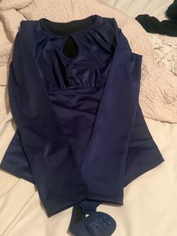 Navy Blue Satin Long Sleeve Top