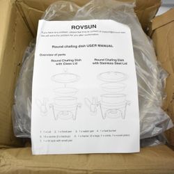 Rovsun Set of 2 5Qt Round Chafing Dish Set (For Buffet/Catering) (Glass & Steel Lids