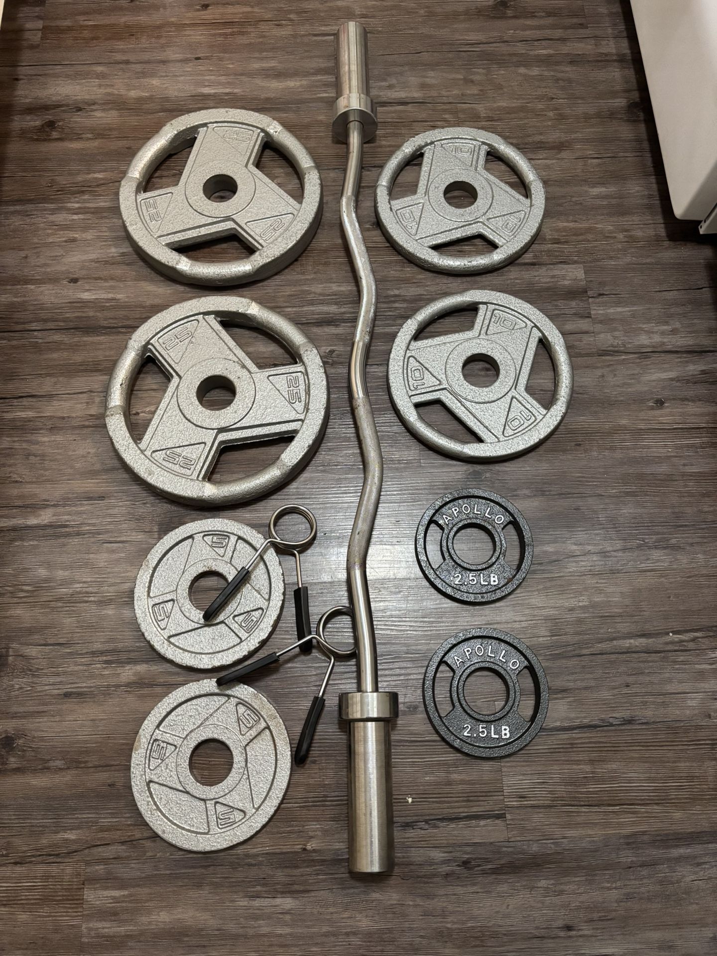 Olympic Weights With Curl Bar And Spring Clips $110 Firm