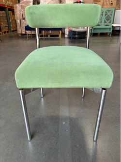 Modern Velvet Dining Chair with Silver Legs Green Upholstered Armless Side Chair Velvet Upholstered