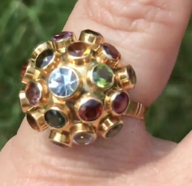 Sputnik 4.5 Carat Multi Color Gemstone Yellow Gold Ring