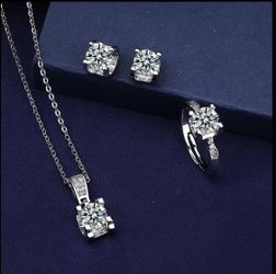 Imitation Moissanite 925 Silver Jewelry Holiday Gift, New S925 Silver Bull Head Imitation Moissanite Ring Earring Necklace Set Women's Style, Elegant 