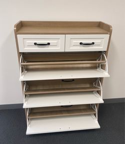 Shoe Cabinet With 3 Flip Drawers, 2 Storage Drawers, PVC Door With Shape, Entryway Shoe Storage Cabinet