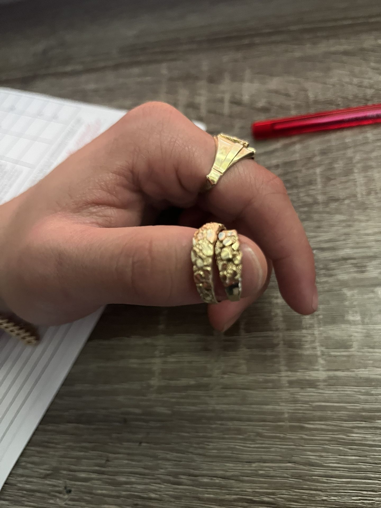 Solid 10k His And Hers Gold Nugget Rings Size 8 And 6