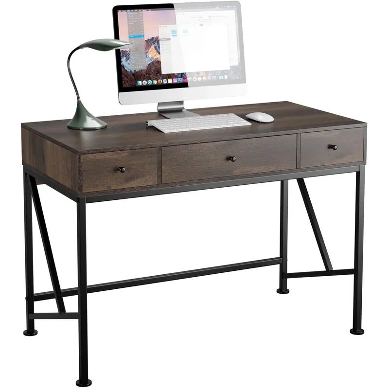 HOMECHO Computer Desk With Drawers, 42" Home Office Rustic Writing Desk, Modern Simple Style Laptop Study Table Computer Workstation, Makeup Vanity Co