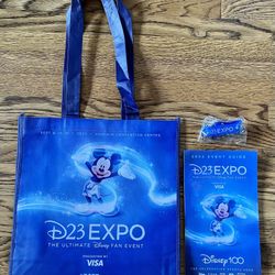 Disney D23 Expo 2022 Tote Bag, Lanyard, & Event Guide Map-Lot *Mickey 100 Years*