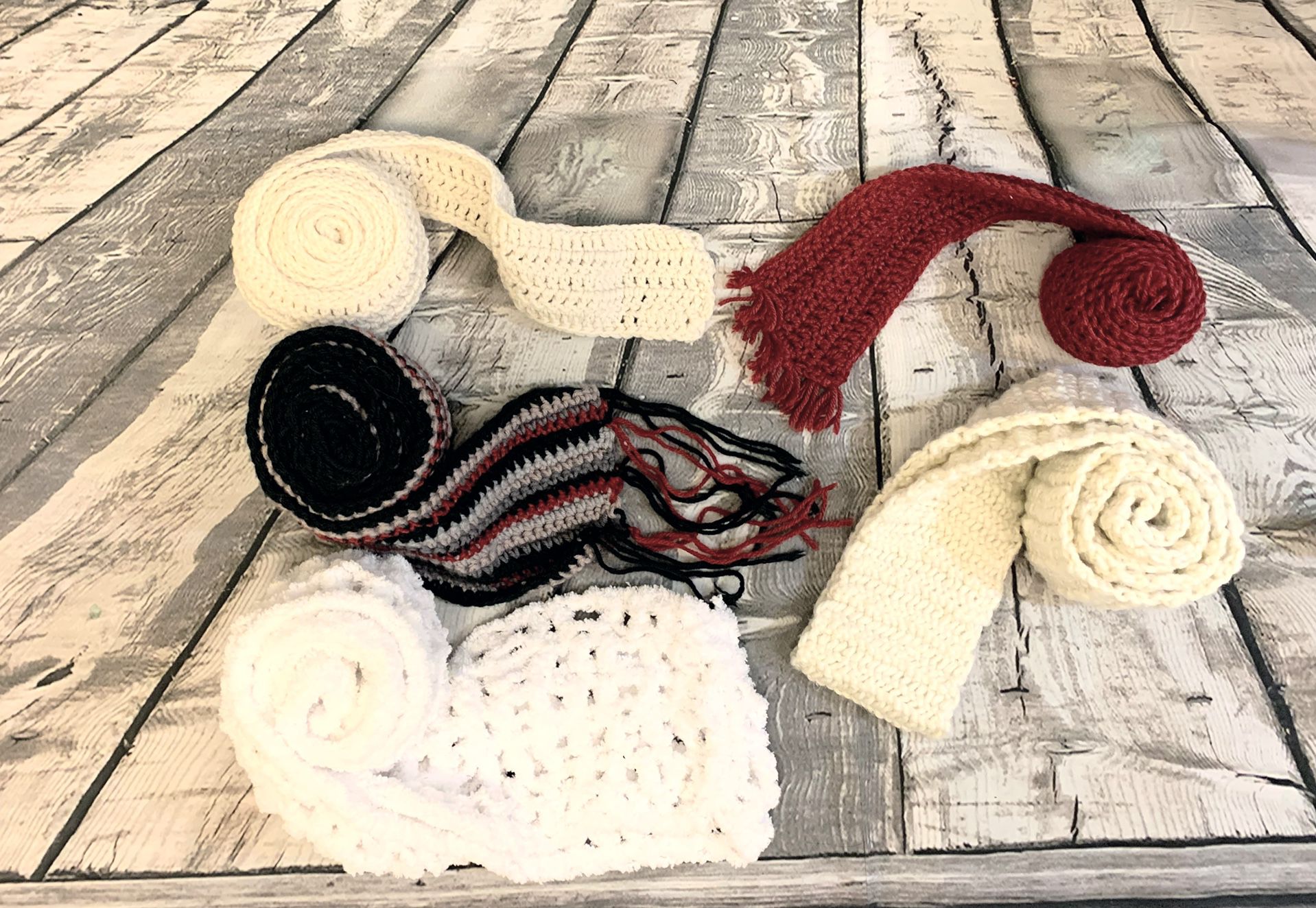 Lot of 5 Hand Crocheted Scarves