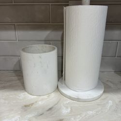 Marble Utensil Crock And Paper Towel Holder 