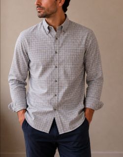 Paul Fredrick Non-Iron Two-Ply Cotton Dobby Dress Shirt – 17-33 Tailored Fit – Gray