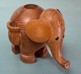Vintage Hand Made BOHO Wood Elephant Toothpick Holder just $5