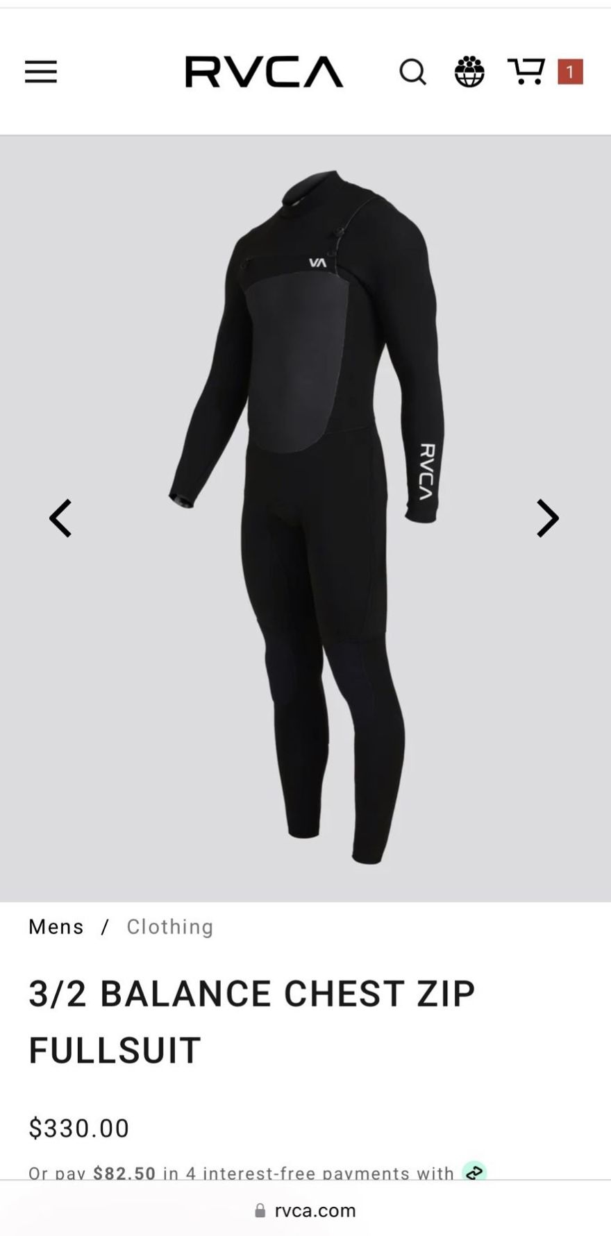 M】RVCA 3/2 BALANCE CHEST ZIP FULLSUIT 3/2mm Balance - Chest Zip