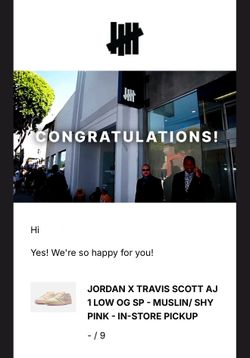 JORDAN X TRAVIS SCOTT AJ 1 LOW OG SP - MUSLIN/ SHY PINK Size 9