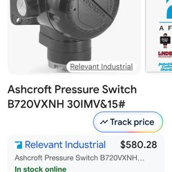 Ashcroft Pressure Switch B720B EL. RATING :15A.125/250 VAC HANGE 200PSI