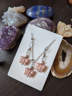 Butterfly and gemstone necklace and earring set