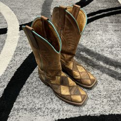 Horse Power Boots Anderson Bean Men’s 5 Women’s 7 Patchwork Leather HP 1053 Square Toe