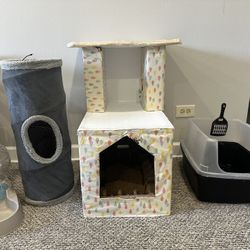 Cat Home-Tunnel- Water Fountain-Litter Box