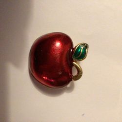 Vintage Bright Red Enamel Apple Brooch Pin
