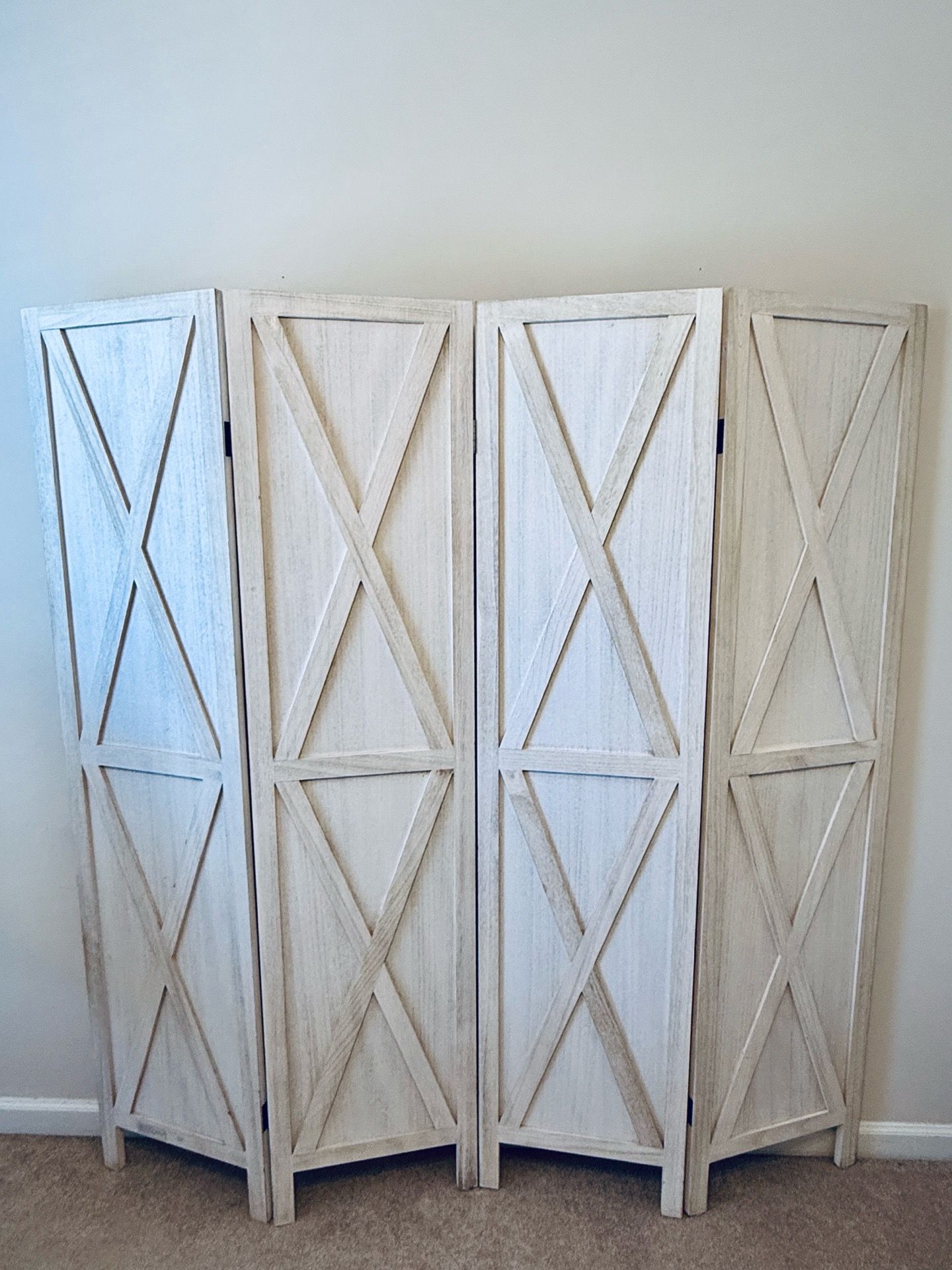 Room Divider- 4 Panel- Whitewash Wood