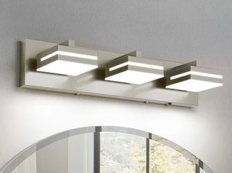 19.69 in. 3-Light Nickel LED Vanity Light with 5-CCT Adjustable Switch and Acrylic Lampshade