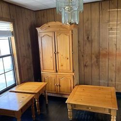 Solid Pine Furniture Set – 4 Pieces (Real Wood)