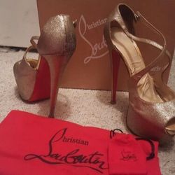 Christian Louboutin gold glitter Exagona heels (Authentic) sz: 40.5