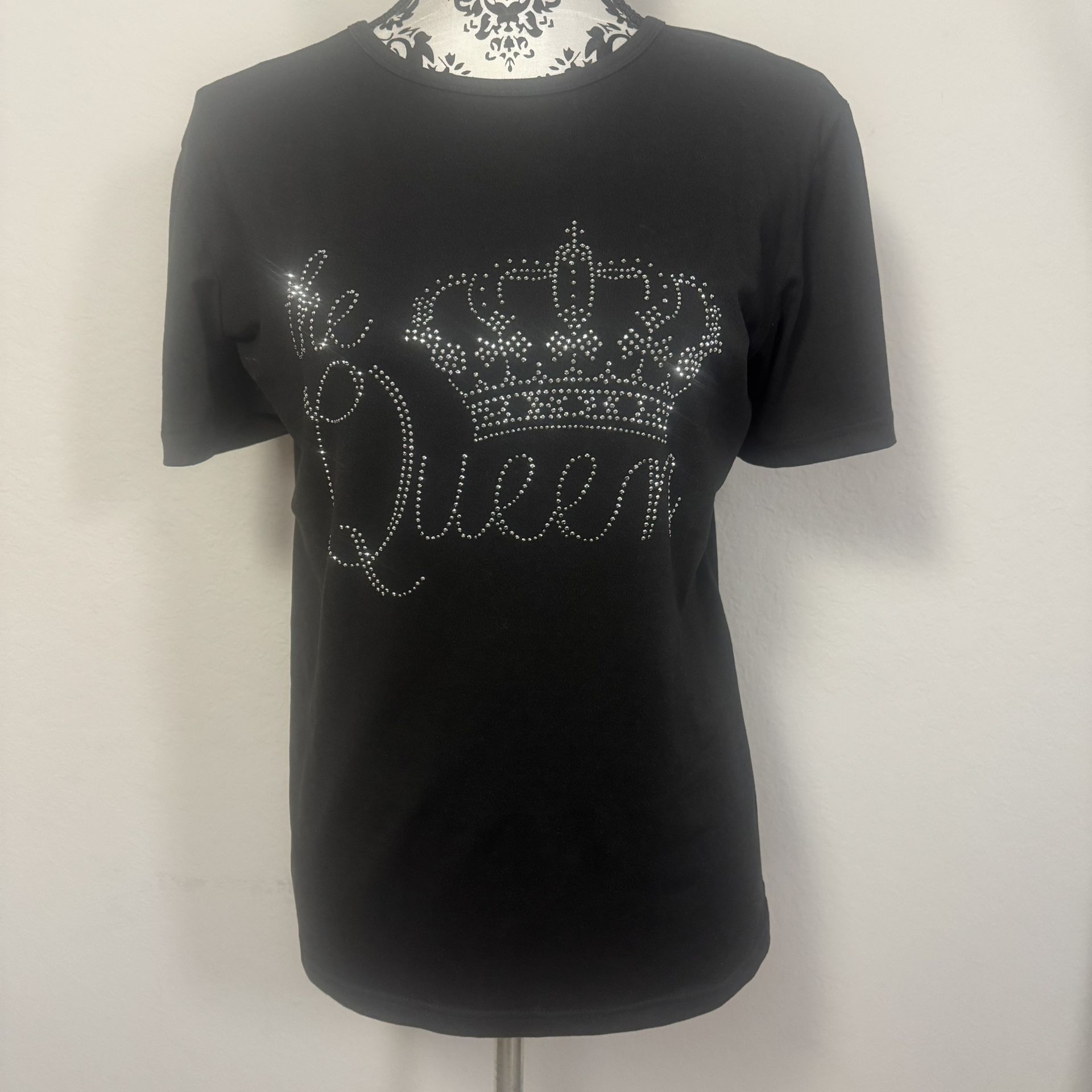 Shein Women's Bling Tee Rhinestones Size 1XL  Black T-shirt The Queen