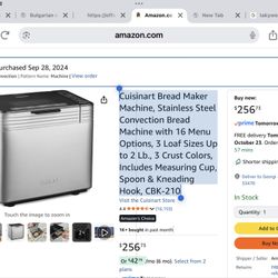 Cuisinart Bread Maker Machine, Stainless Steel Convection Bread Machine with 16 Menu Options, 3 Loaf Sizes Up to 2 Lb., 3 Crust Colors, Includes Measu