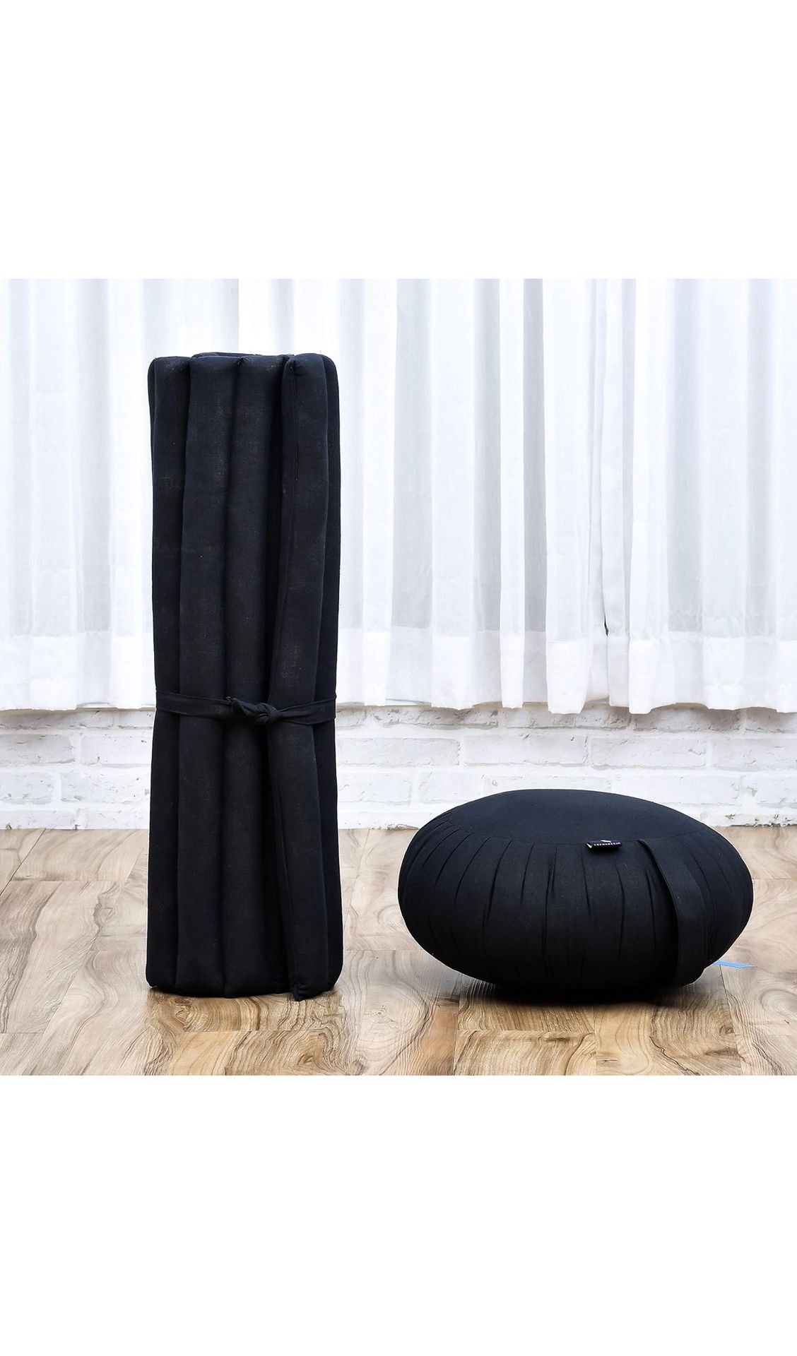 Meditation Cushion Set – 1 Round Zafu Meditation Pillow and 1 Square Roll-Up Zabuton Meditation Mat, Pillows Bundle Filled with Kapok, New