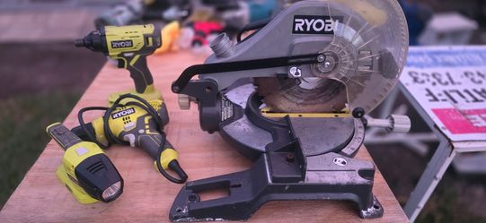 Ryobi Tool Lot: Miter Saw, Impact Driver, Drill, and Flashlight