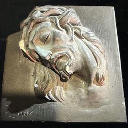 Jesus Christ Carved Head Face Depiction Wall Plaque Art by Mesa 7.75 in. H x 7in