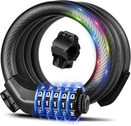KEYSTP 15mm Bike Lock Cable, Anti-Theft with Mounting Bracket Resettable | Keyless 5-Digit Resettable Code | Waterproof | Bike Scooter