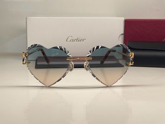 Gold Cartier Big C Sunglasses Heart Lenses Buffalo Horn Glasses