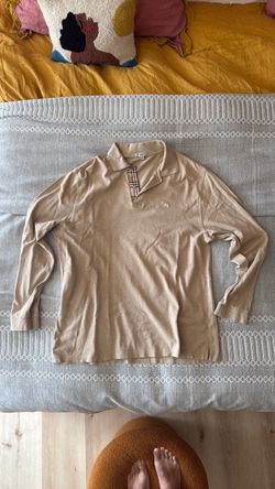 100% Authentic Men’s Burberry XL L/S Polo Shirt in Beige, Classic Beige Nova Check