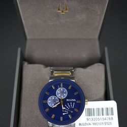 Bulova 98C123 Futuro Blue Dial Two-Tone Stainless Steel Men's Watch Box & Tag