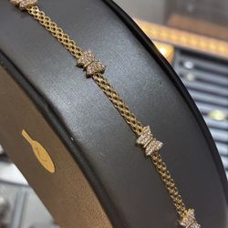 14 K Butterfly bracelet with white stones