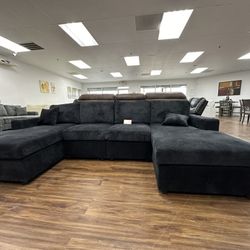 Black U- Shape Corduroy Sectional Sofa 