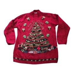 Vintage Tiara International Mock Neck Red Ugly Christmas Sweater SZ M 