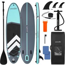 SereneLife 11’ Inflatable SUP - Pet-Friendly Stand-Up Paddle board for Adults and Pet Ride Alongs - 35” Wide Stable Design with Non-Slip EVA Deck Pad,