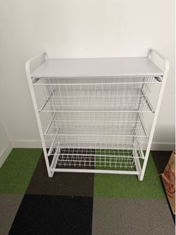 3-Tier White Wire Basket Storage Cart / Organizer