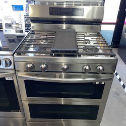Samsung 30 in. 5-Burner Freestanding Smart Double Oven Gas Range in Fingerprint Resistant Stainless Steel with Air Fry