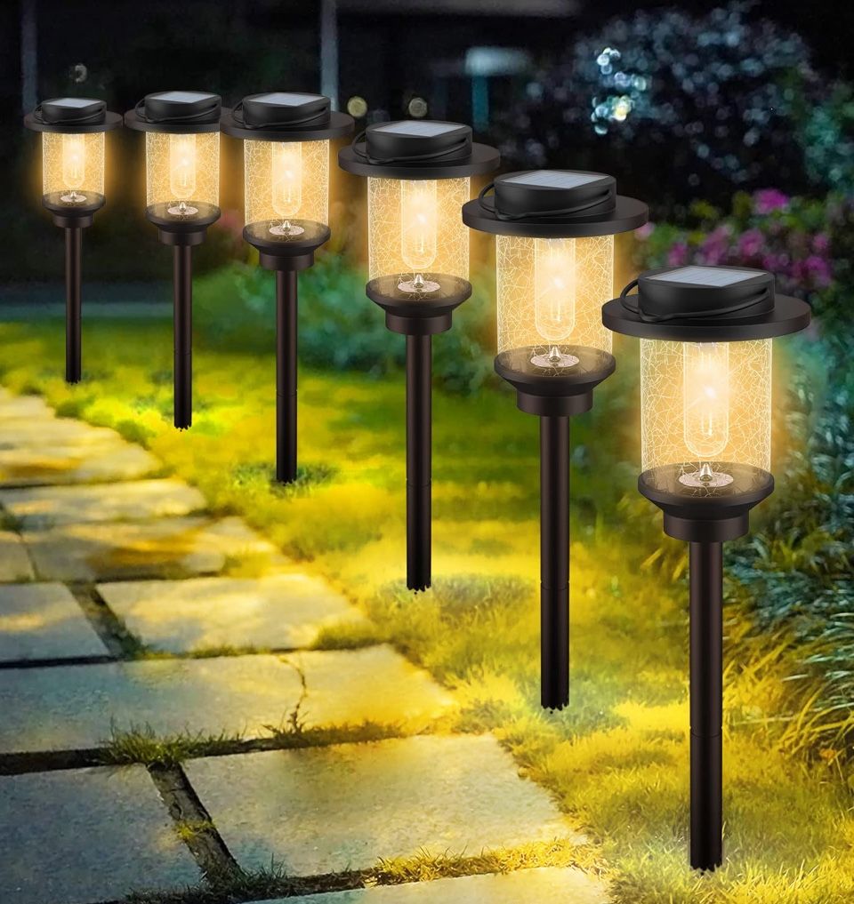 Open Box EVELYNSUN Solar Outdoor Lights Waterproof, Bright Solar Pathway Lights for Walkway Yard Backyard Lawn Patio Driveway Decorative(6 Pack)
