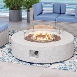 New Outdoor Propane Fire Pit Table 42”Round Base Patio Heater Stainless Steel Burner for Wind Guard