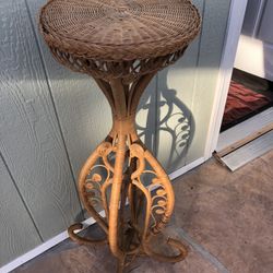 Beautiful Vintage Wicker Rattan Bamboo Plant Stand Victorian Scroll Weave Intricate Tall Stand 